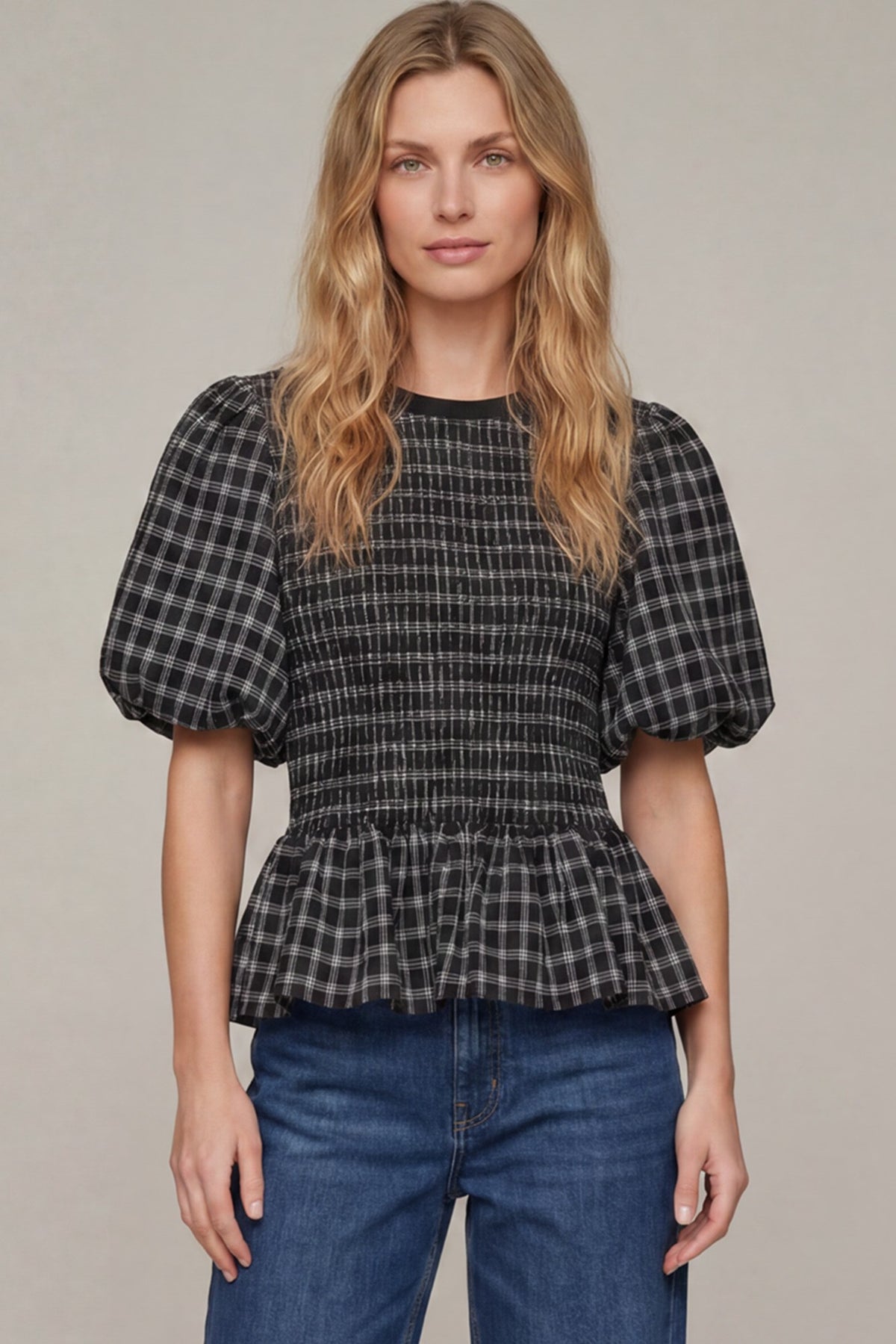 Hadley Plaid Peplum Top