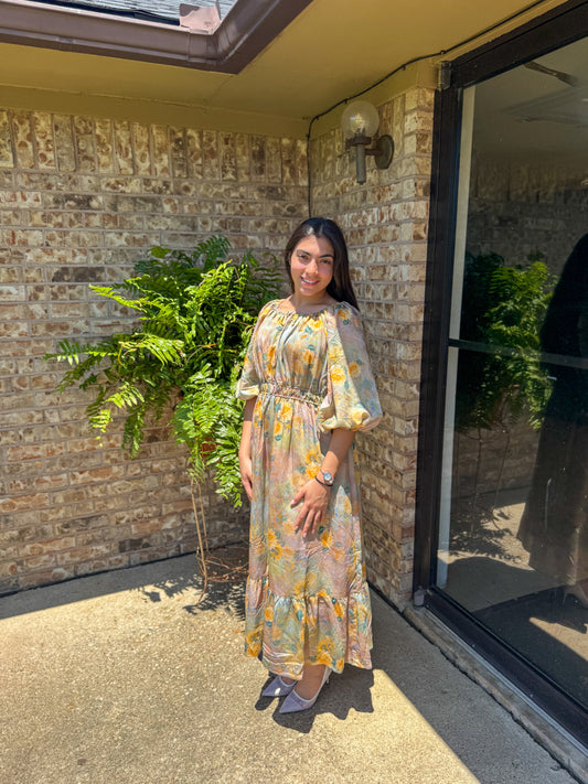 Golden Meadow Midi Dress