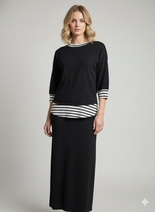 Black and White Striped Layered Set