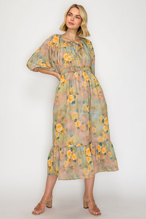 Golden Meadow Midi Dress