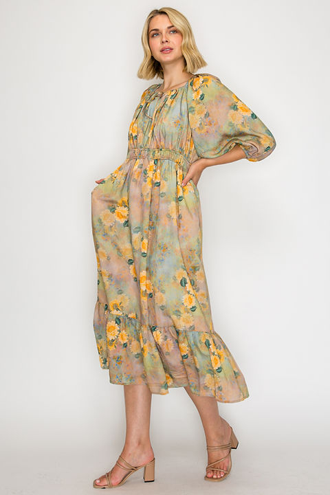 Golden Meadow Midi Dress