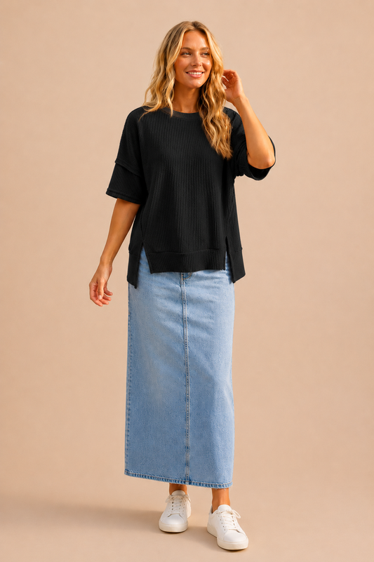Midnight Muse Ribbed Top